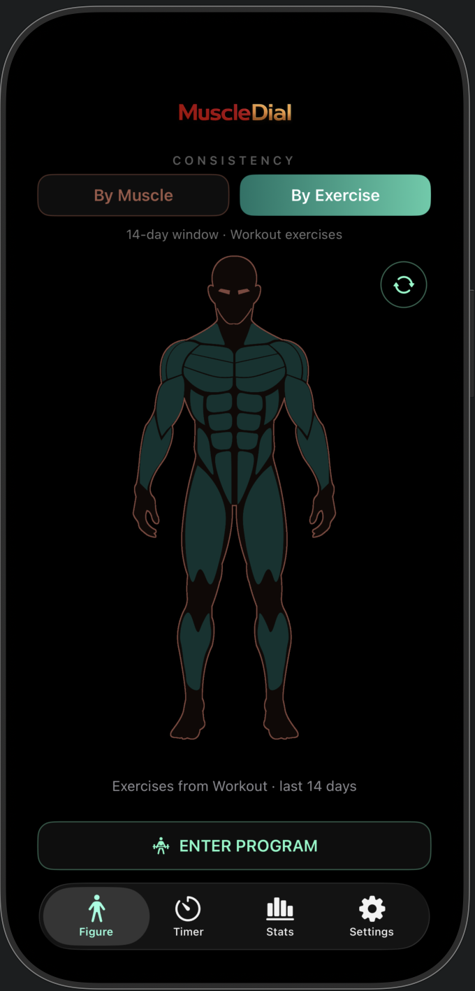 MuscleDial By Exercise screen
