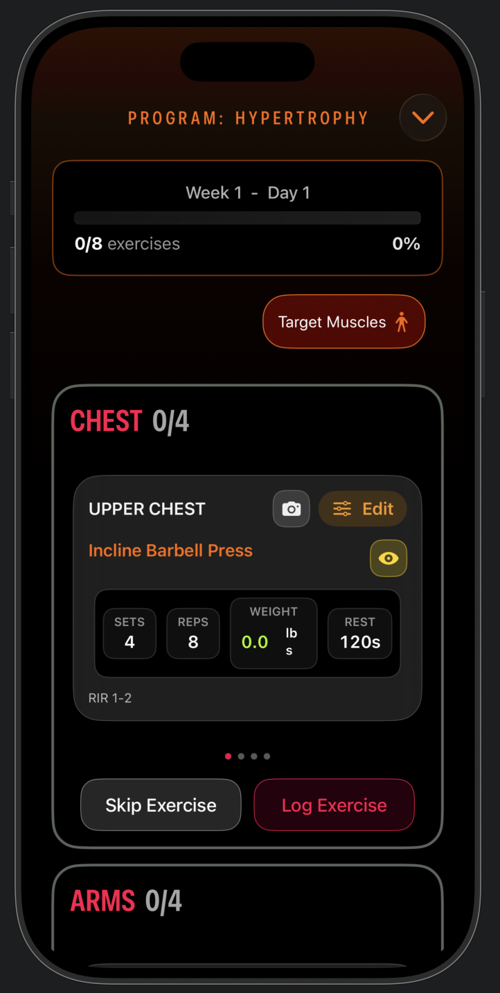 Guided workout exercise card