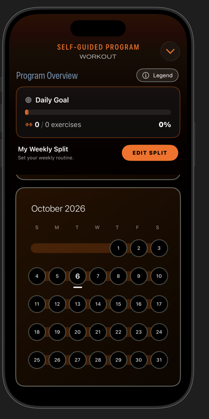 Self-Guided calendar and weekly split